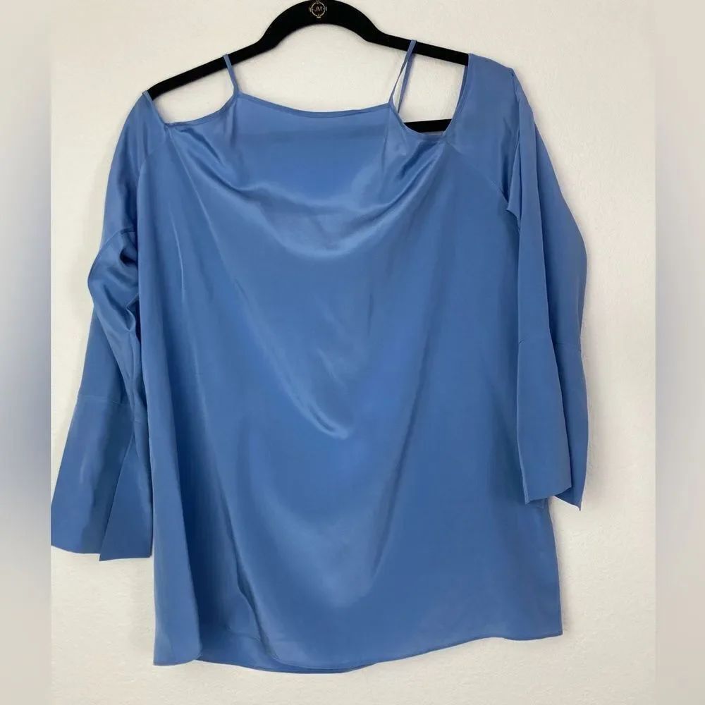 Antonio Melani cold shoulder cerulean blue silk keyhole back